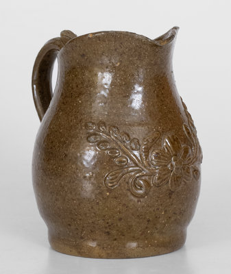 Very Fine Alkaline-Glazed Stoneware Pitcher with Applied Floral Decoration, Alabama Origin