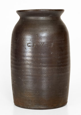 Very Unusual G. F. WOLF Stoneware Jar, probably George Franklin Wolf, Alamance County, NC, circa 1880