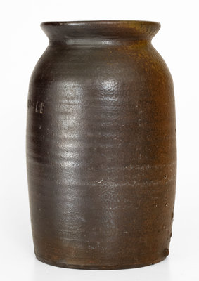 Very Unusual G. F. WOLF Stoneware Jar, probably George Franklin Wolf, Alamance County, NC, circa 1880