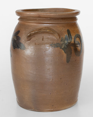 One-Gallon B.C. MILBURN, Alexandria, VA Stoneware Jar w/ Cobalt Floral Decoration, c1860