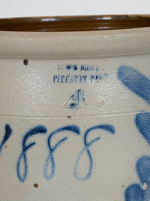 Rare Four-Gallon LEWIS JONES / PITTSTON, PA Stoneware Jar w/ Cobalt Wreath and 1888 Date