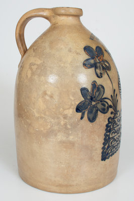 Three-Gallon W.H. FARRAR & Co. / GEDDES, N.Y. Stoneware Jug w/ Elaborate Bird and Floral Motif
