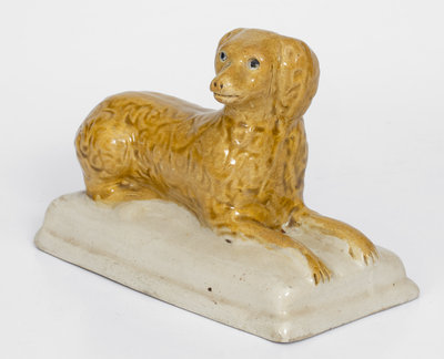Very Rare Small-Sized Reclining Dog Figure w/ Cobalt Eyes attrib. A. P. Donaghho, Parkersburg, WV