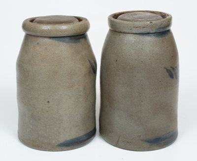 Lot of Two: Western PA Stoneware Canning Jars with Swag and Stripe Decoration