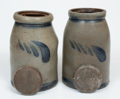Lot of Two: Western PA Stoneware Canning Jars with Swag and Stripe Decoration