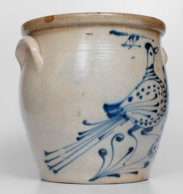 4 Gal. W. ROBERTS / BINGHAMTON, NY Stoneware Jar w/ Elaborate Slip-Trailed Bird Design