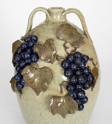 Large-Sized Double-Handled Stoneware Jug Applied Grapes by Michael Crocker