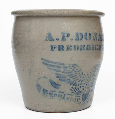 Fine A.P. DONAGHHO, / FREDERICKTOWN, PA Stoneware Stenciled Eagle Jar