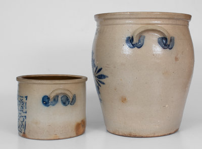 Lot of Two: F. H. COWDEN / HARRISBURG, PA Stoneware Crocks with Stenciled Decoration