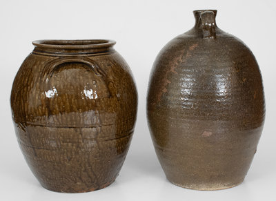 Lot of Two: North Carolina Alkaline-Glazed Stoneware Jar and Double-Handled Jug