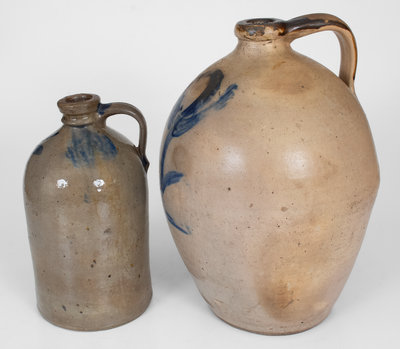 Lot of Two: Ohio Stoneware Jugs with Cobalt Floral Decoration