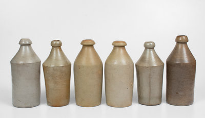 Lot of Six: Stoneware Bottles incl. HARRISBURG, PA and COWDEN & WILCOX Examples