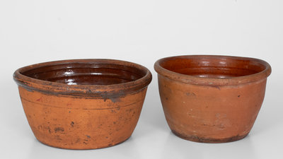 Lot of Two: Rare GREENWOOD, PA Redware Bowls Marked A. G. SMITH and K. PARKER