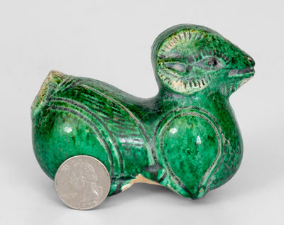 Copper-Glazed Redware Ram Figure, Unknown Origin, possibly Moravian, North Carolina
