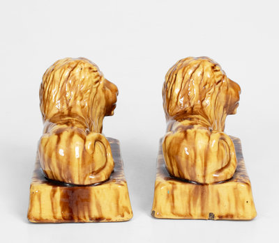 Pair of Yellowware Lion Figures, probably English, 19th century