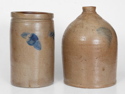 Lot of Two: Stoneware Jug and Jar with Cobalt Decoration