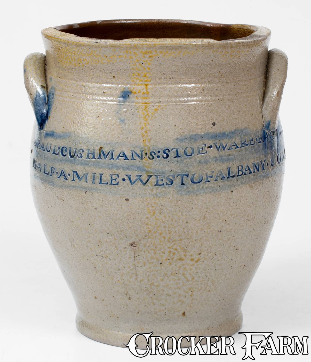 Very Rare PAUL CUSHMAN Stoneware Jar w/ ALBANY GOAL 1809 Coggled Inscription