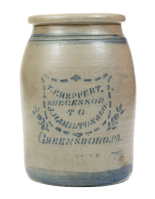 T. F. REPPERT / SUCCESSOR TO J. HAMILTON & CO. / GREENSBORO, PA Stoneware Canning Jar