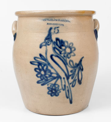 Exceptional 5 Gal. COWDEN & WILCOX / HARRISBURG, PA Stoneware Jar w/ Parrot Decoration