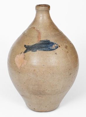 Attrib. Jonathan Fenton, Boston, MA Stoneware Jug w/ Impressed Fish Motif, late 18th century