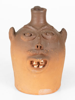 Rare Mustached Face Jug attrib. Davis Pennington Brown, Brown Pottery (Arden, NC), c1930