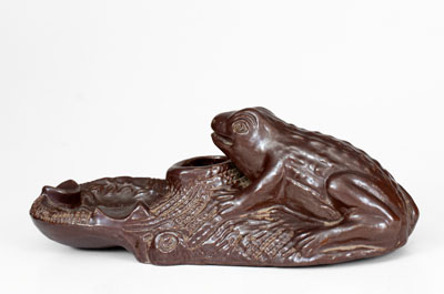 Rare Albany-Glazed Figural Frog Match Safe, probably Ohio