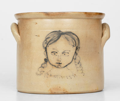 Stoneware Crock w/ Detailed Decoration of a Little Girl, attrib. William Macquoid, Manhattan, NY, c1870