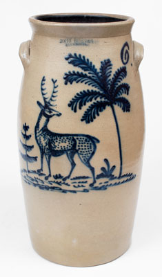 Extremely Rare JOHN BURGER / ROCHESTER Stoneware Churn w/ Elaborate Deer and Tree Decoration