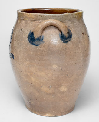 Very Rare Albany, NY Stoneware Jar w/ Incised Face and Floral Decorations, early 19th century