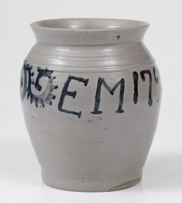 Extremely Rare and Fine Abraham Mead, Greenwich, CT Stoneware Jar Inscribed 
