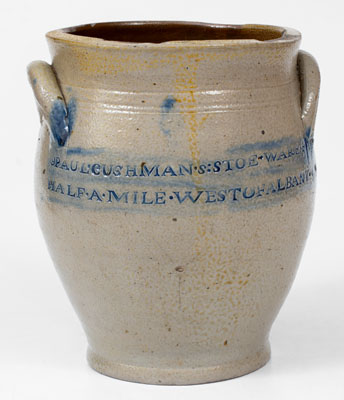 Very Rare PAUL CUSHMAN Stoneware Jar w/ ALBANY GOAL 1809 Coggled Inscription