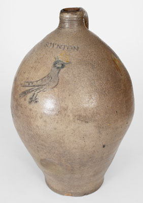 Very Rare J. BOYNTON, Albany, NY Stoneware Jug w/ Incised Owl Decoration, 1816-1818