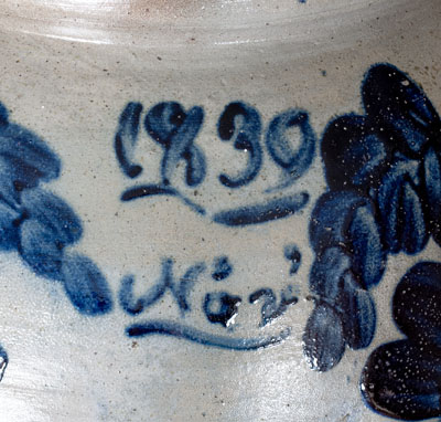 Exceptional 10 Gal. Baltimore Stoneware Water Cooler w/ 1839 Date, attrib. Brotherton and Davidson