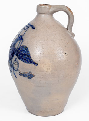 Highly Important BARNABAS EDMANDS & CO. / CHARLESTOWN Stoneware Jug w/ Elaborate Incised Federal Eagle and Fish Decoration