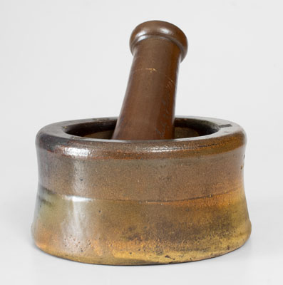 Extremely Rare W. J. & E. H. SCHROP (Middlebury, OH) Stoneware Mortar and Pestle Dated July 28th, 1870