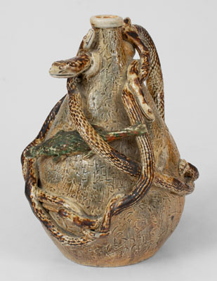 Texarkana Pottery Temperance Snake Jug, attrib. Jacob Bachley, Arkansas, c1880