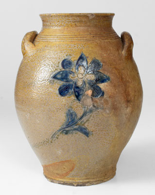 Fine Hudson River Valley Stoneware Jar w/ Incised Floral Decorations, early 19th century