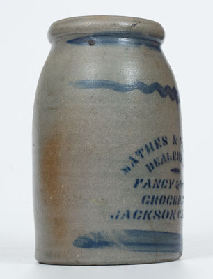Stoneware Canning Jar w/ JACKSON COURT HOUSE, W. VA Stenciled Advertising