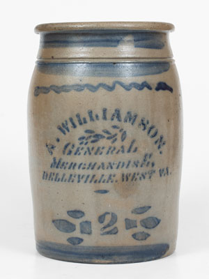 Belleville, WV Stoneware Advertising Jar, Greensboro, PA origin 