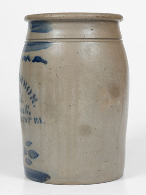 Very Rare BELLEVILLE, WEST. VA Stoneware Advertising Jar, c1875
