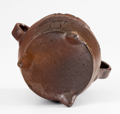 Exceptional Chester Webster, Randolph County, NC, Stoneware Sugar Bowl w/ Incised Bird and Insect Decoration