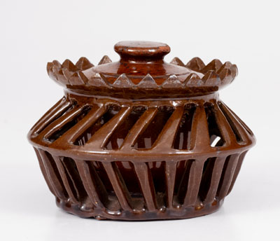 Rare and Fine Pierced Pennsylvania Redware Sugar Bowl, 19th century