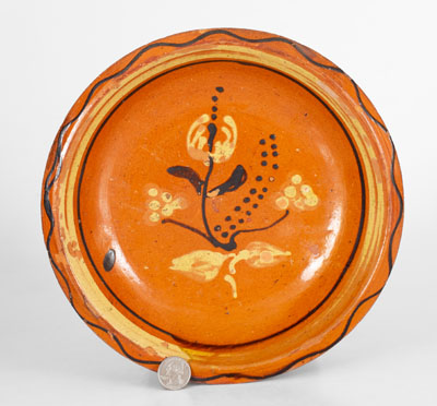 Fine Redware Bowl w/ Two-Color Slip Decoration, probably North Carolina, early 19th century