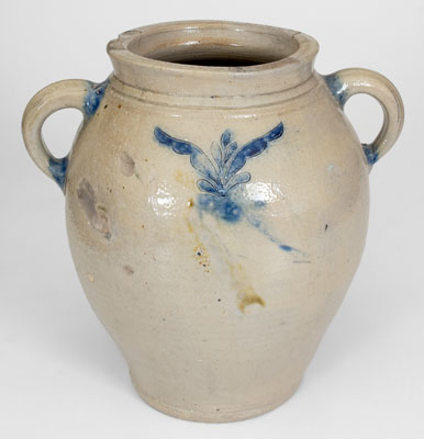 Manhattan Vertical-Handled Stoneware Jar w/ Incised Decoration, late 18th century