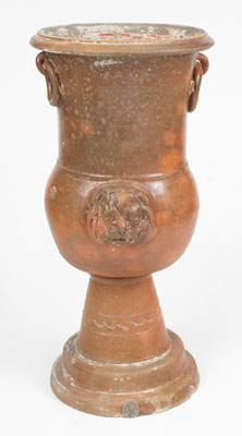 Rare Large-Sized Stoneware Urn w/ Applied Lion s Heads, possibly Thomas Family, Huntingdon County, PA