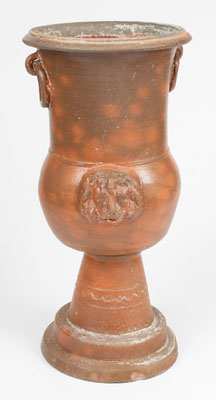 Rare Large-Sized Stoneware Urn w/ Applied Lion s Heads, possibly Thomas Family, Huntingdon County, PA