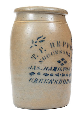 T. F. REPPERT / SUCCESSOR TO JAS. HAMILTON & CO. / GREENSBORO, PA Stoneware Jar
