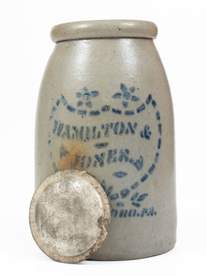 HAMILTON & JONES / GREENSBORO, PA Stoneware Canning Jar w/ Stenciled Shield