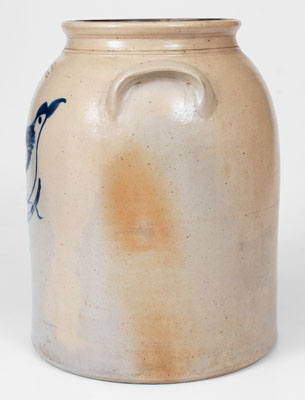 3 Gal. FULPER BROS. / FLEMINGTON, NJ Stoneware Jar w/ Cobalt Bird Decoration, 1881-98