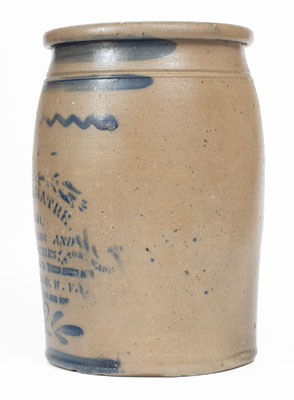 Rare RAVENSWOOD / W. VA. 2 Gal. Stoneware Advertising Jar, c1875